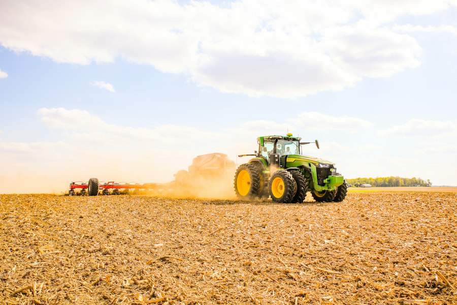 Tractor working a farm field