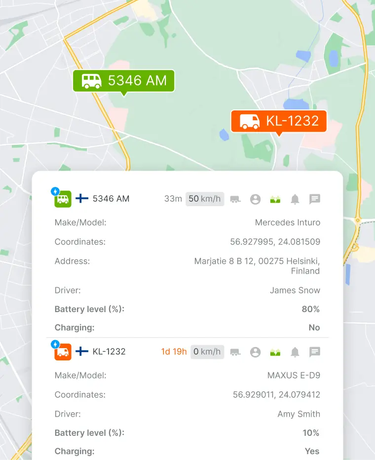 Track vehicle location and battery level in real time